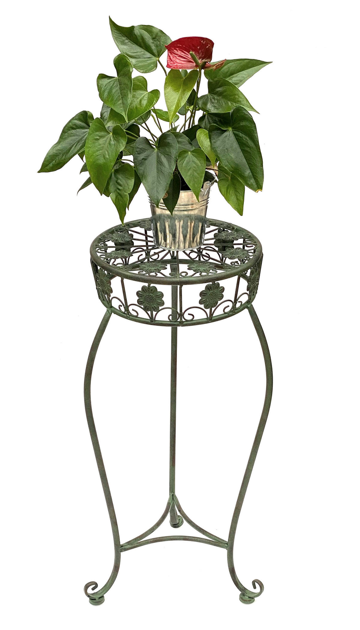 BLUMENHOCKER rund Metall Grün antik 36/36/75 cm - Grün, Metall (36/75/36cm) - DanDiBo