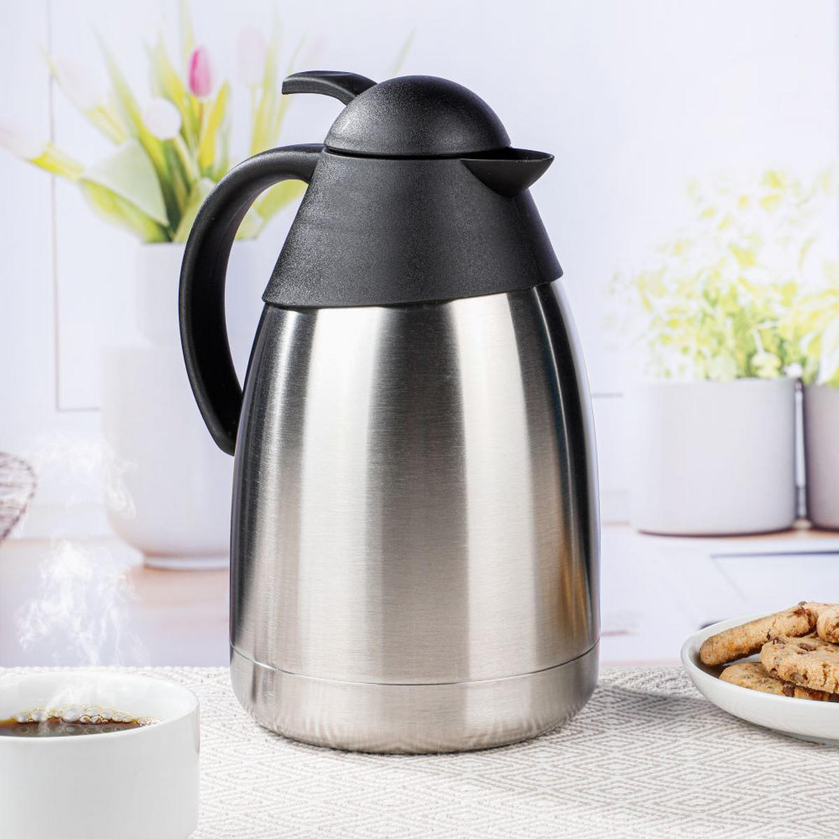 ISOLIERKANNE 1,5 Liter doppelwandiger mattierter Edelstahl - Transparent, Metall (13.5/13.5cm)