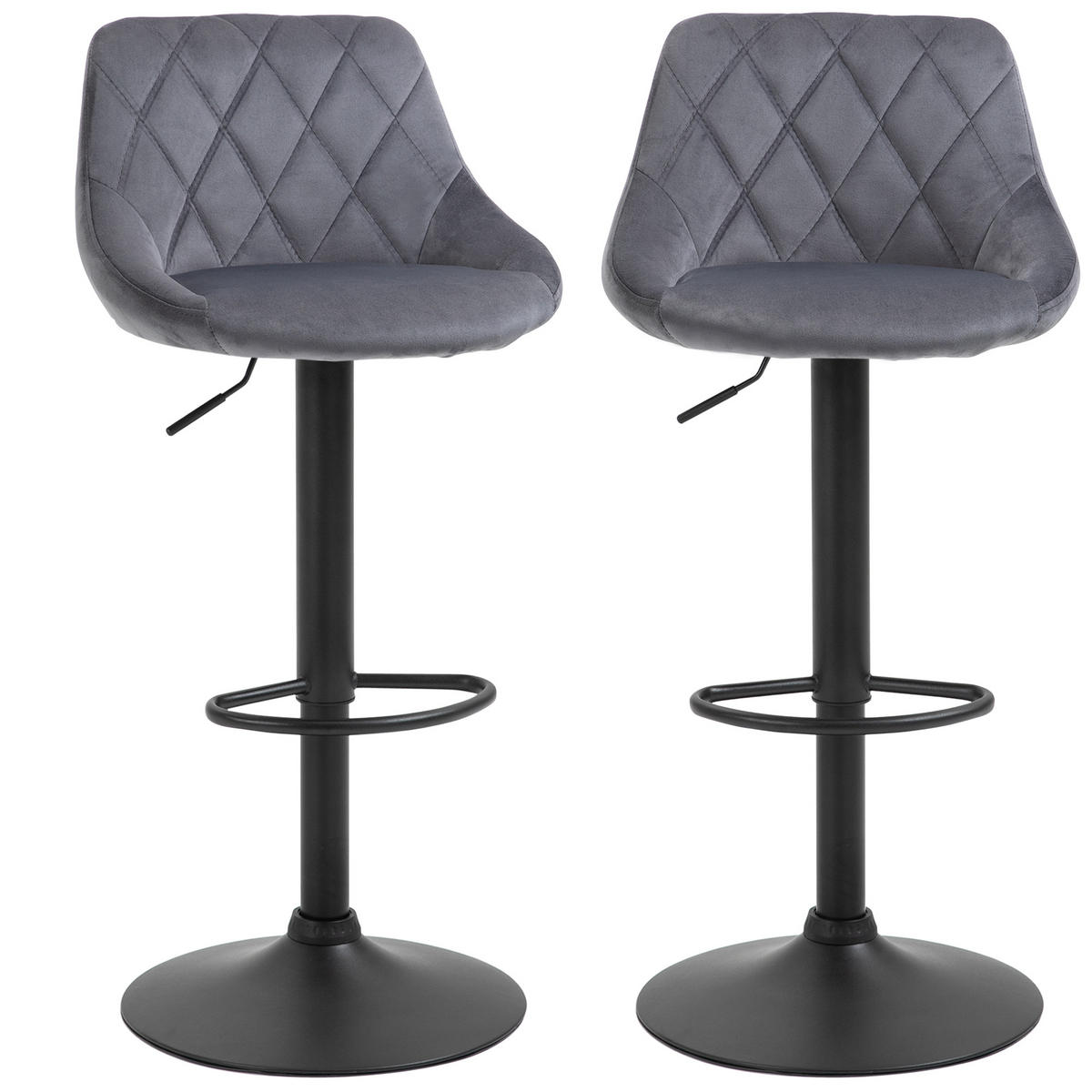 BARHOCKER 2er-Set DE-08034 höhenverstellbar, drehbar, Samtoptik Dunkelgrau - Dunkelgrau, Metall (46/104/48cm) - ComfortXL