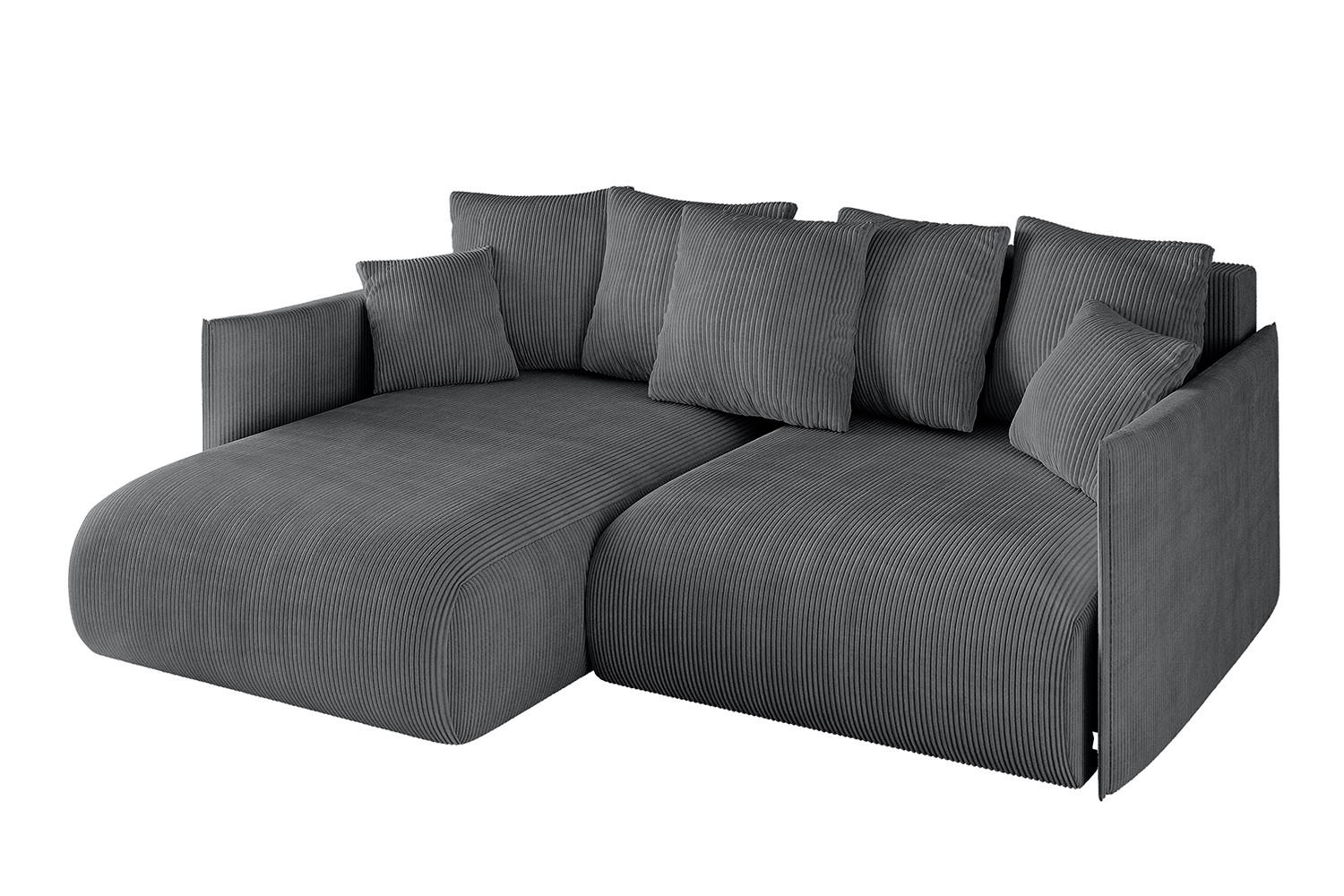 ECKSOFA mit Schlaffunktion und Bettkasten ONESK-L 208x165x40 Dunkelgrau Cord - Dunkelgrau, Holzwerkstoff/Kunststoff (208/165cm) - ALTDECOR