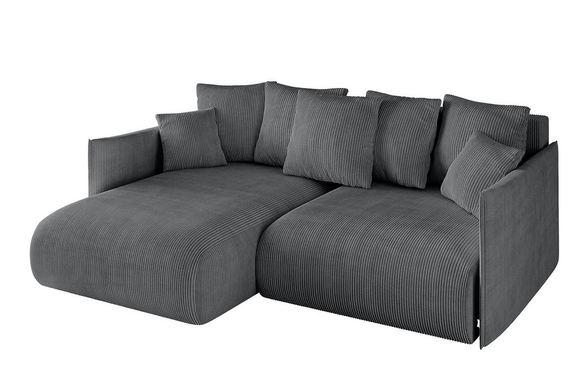 ECKSOFA mit Schlaffunktion und Bettkasten ONESK-L 208x165x40 Dunkelgrau Cord - Dunkelgrau, Holzwerkstoff/Kunststoff (208/165cm) - ALTDECOR