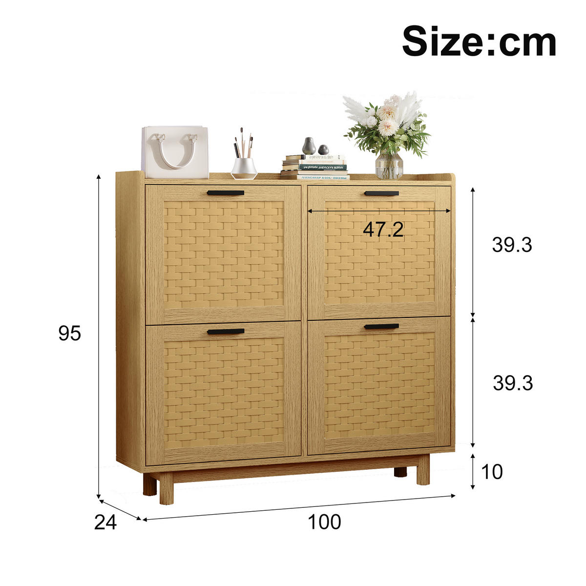 FLIP-SCHUHSCHRANK mit Schublade, 4 Ebenen & Anti-Kipp-System - Eichefarben, Holz (100/95/24cm) - SHOPENTRA