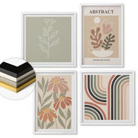 WANDBILDER 4er-Set - 50x50 cm & 40x60 cm Weißer Rahmen - Abstrakte Pastellpflanzen - Weiß, Kunststoff (50/50cm) - ArtPrintCave