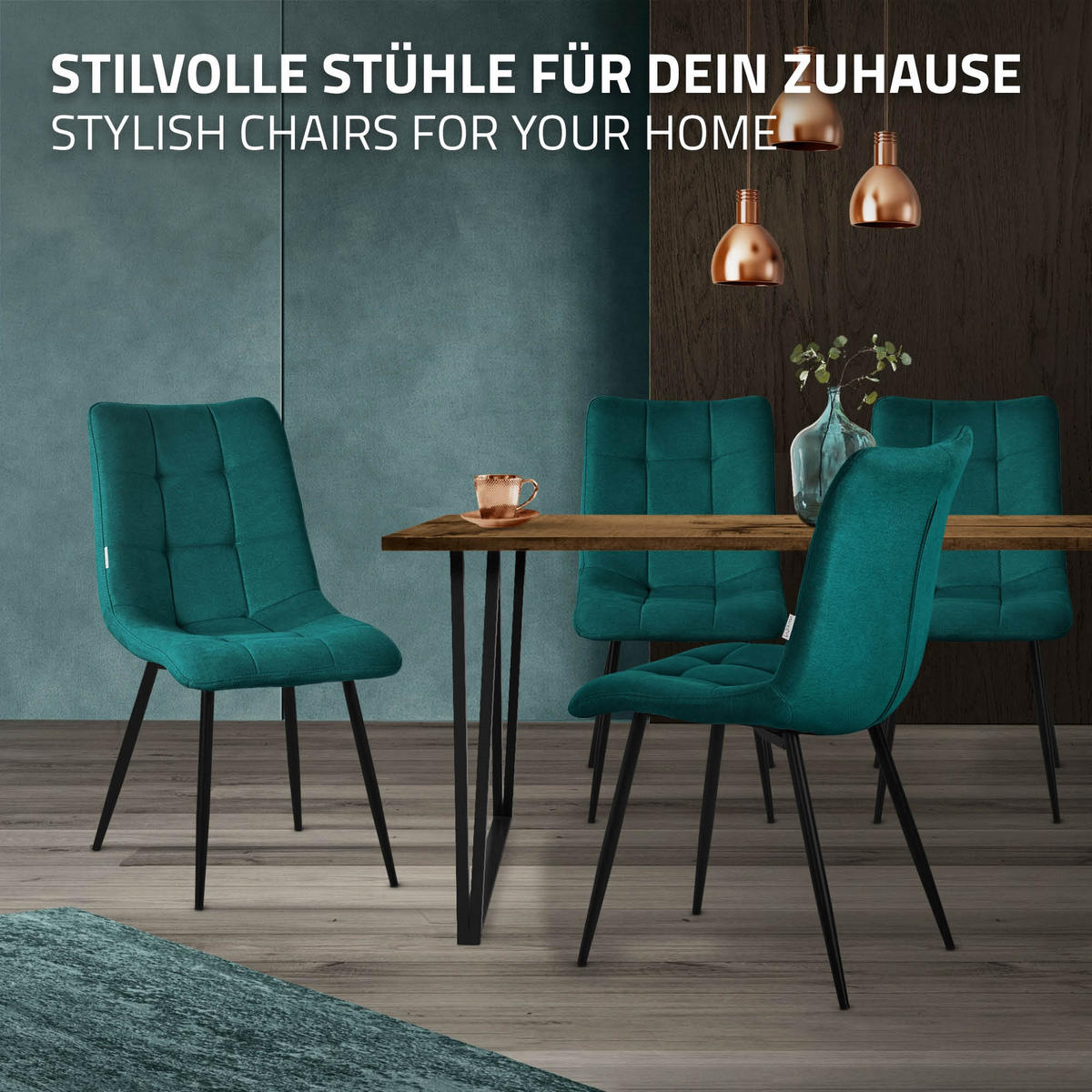 ESSZIMMERSTÜHLE 2ER-SET Petrol Stoffbezug - Petrol/Schwarz, Textil/Metall (49/89/60.5cm) - ML-DESIGN
