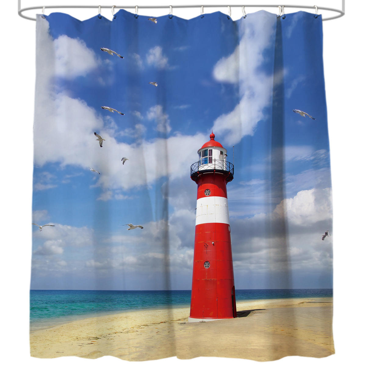 DUSCHVORHANG Leuchtturm 180 x 200 cm - Blau, Textil (180/200cm) - Sanilo