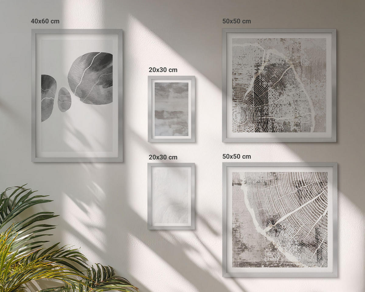 WANDBILDER 5er Set - 50x50 cm & 20x30 cm & 40x60 cm Silberner Rahmen - Abstrakte moderne Formen - Silberfarben, Kunststoff (40/60cm) - ArtPrintCave