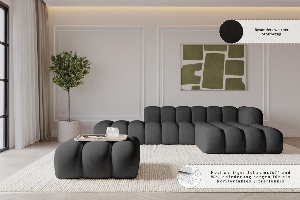 TABURET OLEA-PUF 91x87x44 cm Černá Velur - černá/grafitová, kompozitní dřevo/textil (91/44/87cm) - ALTDECOR