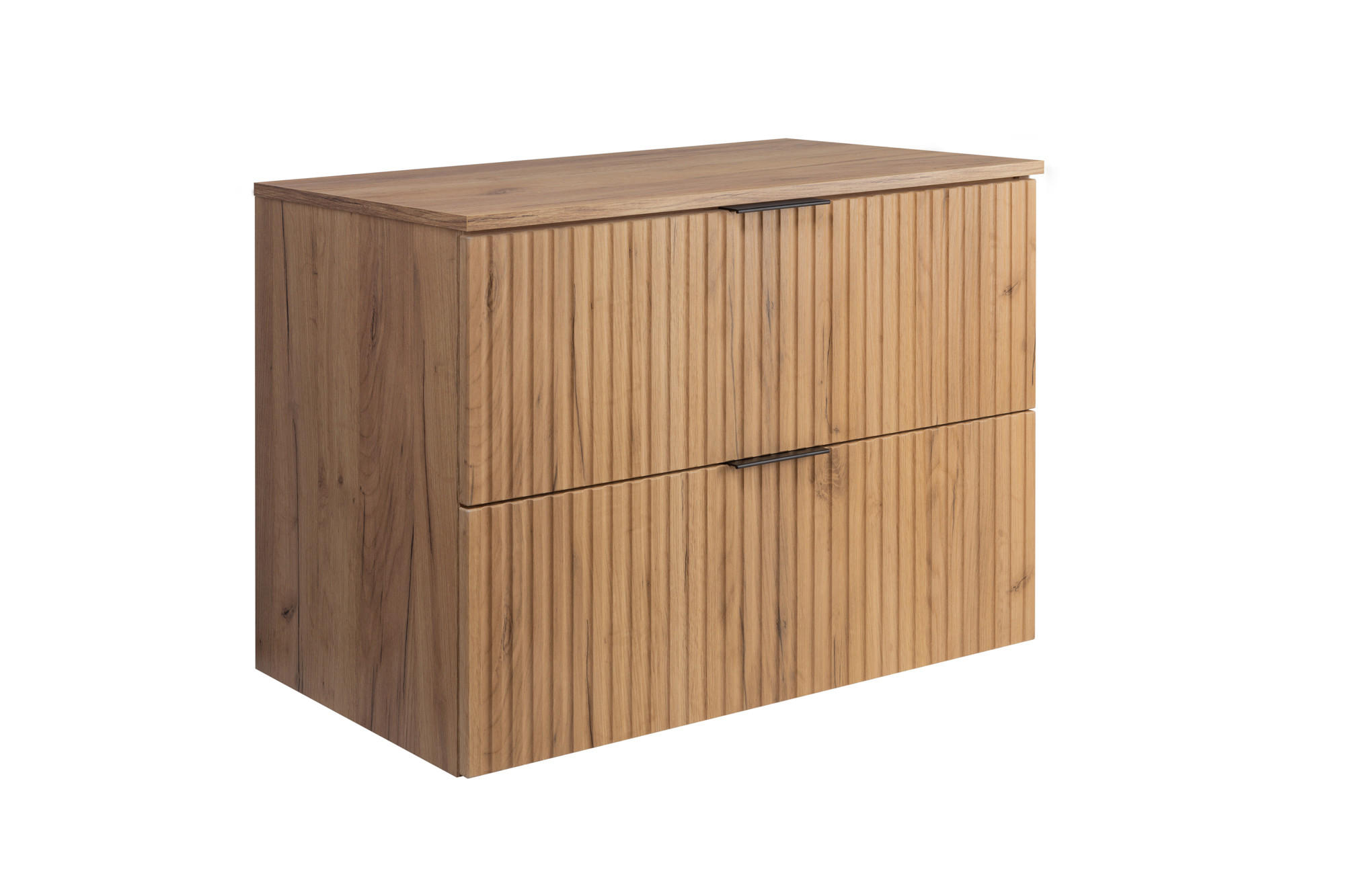 BADEZIMMERSCHRANK, Gold Craft Eiche, 80 x 57 x 46 cm, Schwarze Griffe - Eichefarben/Schwarz, Holzwerkstoff/Kunststoff (80/57/46cm) - 3XE LIVING