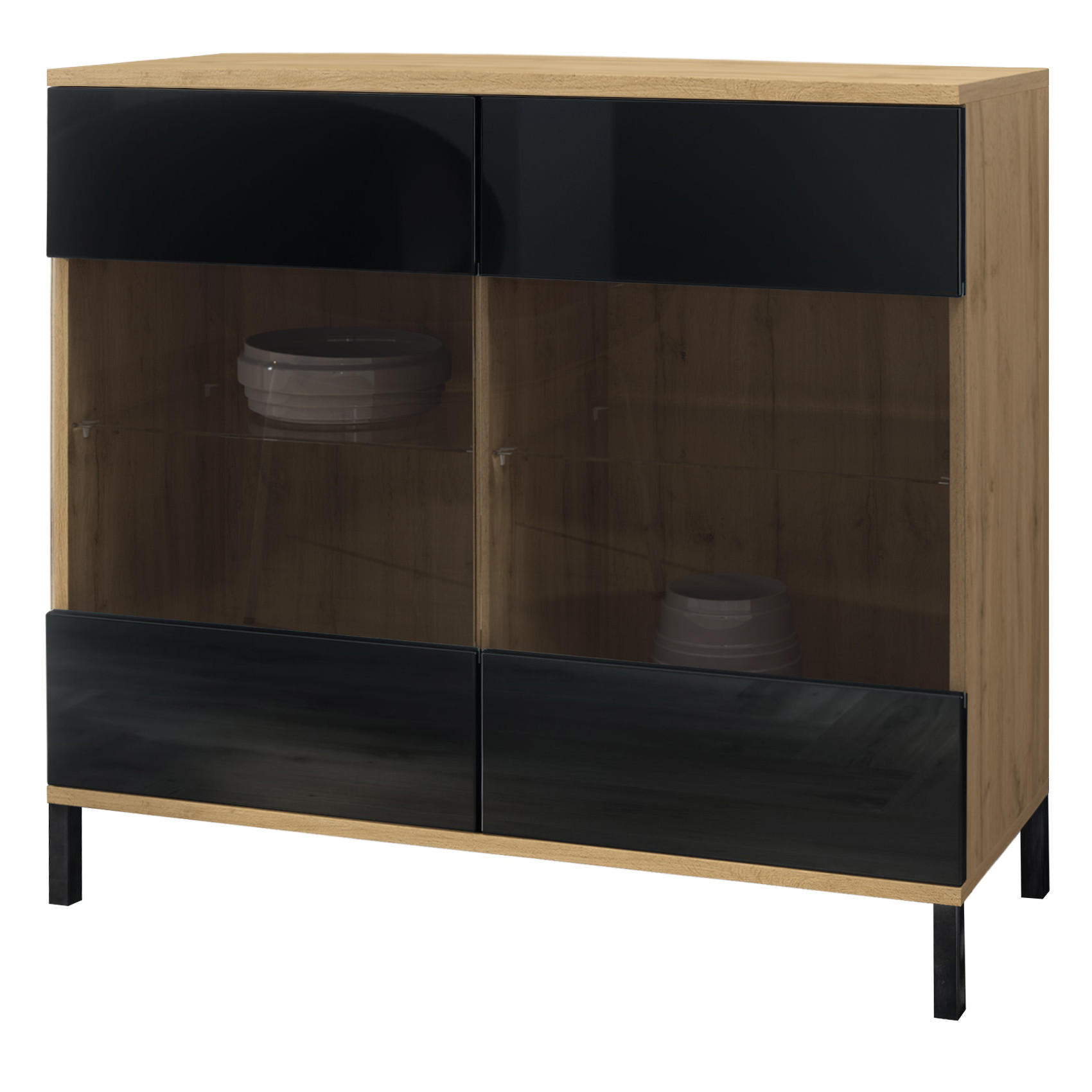 KOMMODE Bari Schwarz Hochglanz - Schwarz Hochglanz, Holzwerkstoff (92.5/83.5/35cm) - Vladon