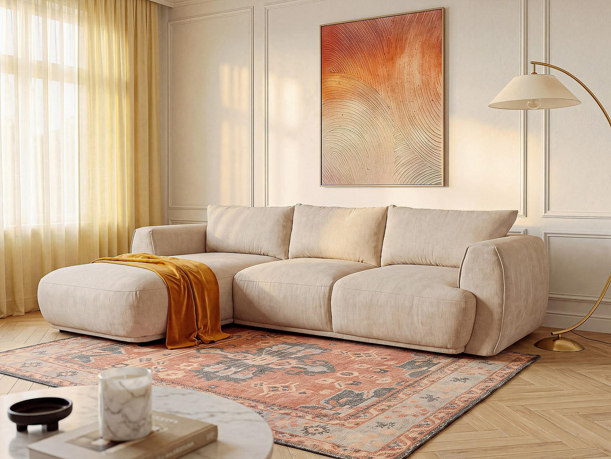 SOFA - 5 Personen - stoff - beige Pukima - Beige, Kunststoff/Textil (276/97cm) - Vente-Unique