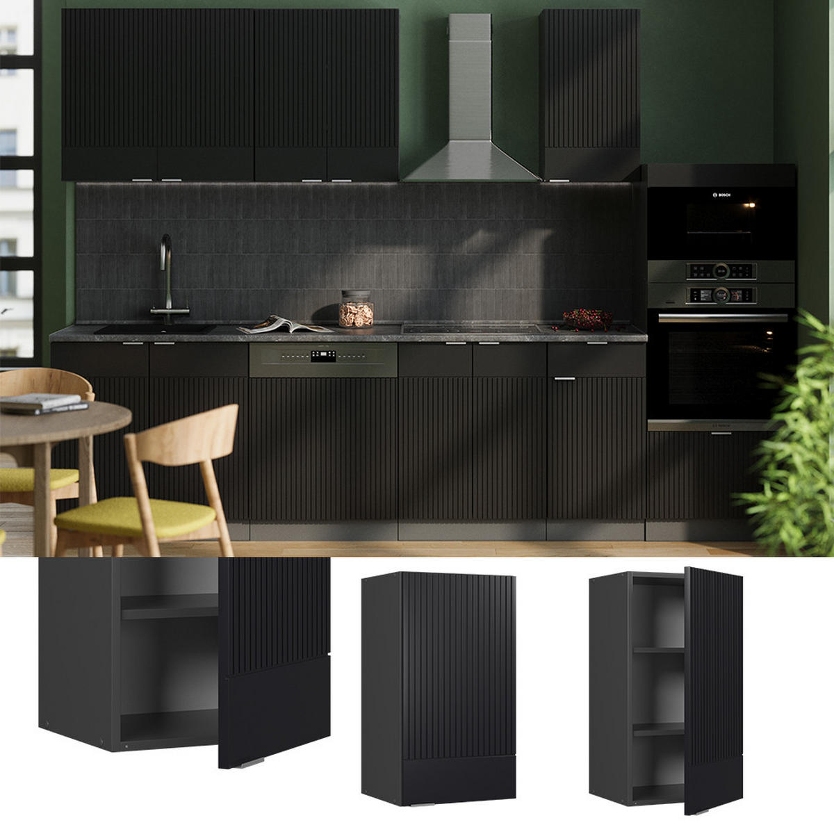 KUCHYŇSKÉ SKŘÍŇKY Fame-Line, černé pruhy, 40 cm - černá/antracitová, kompozitní dřevo (40/72/34.1cm) - Vicco