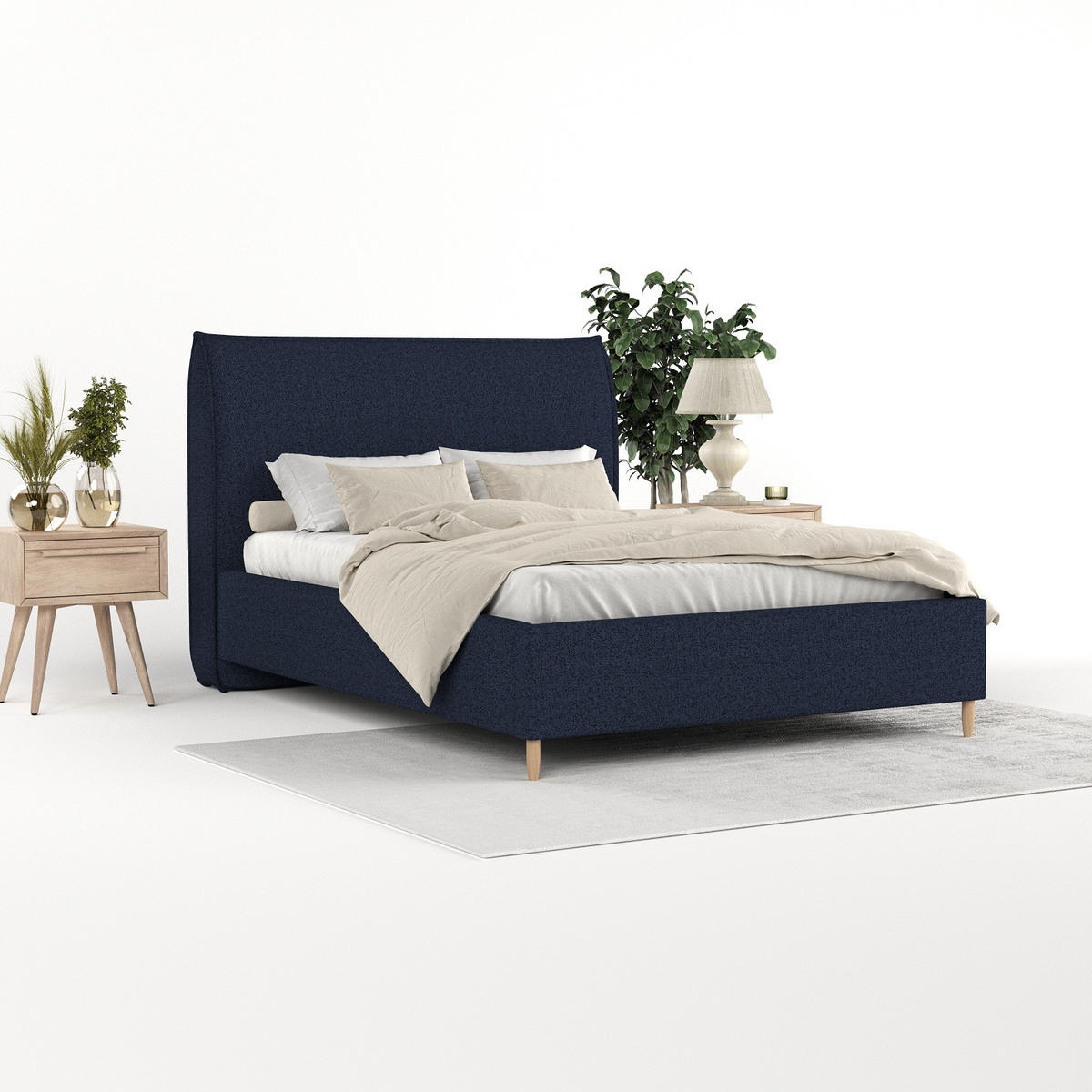 POLSTERBETT Mira 160/200 cm Marineblau im Riva Stoff - Naturfarben/Dunkelblau, Holz/Holzwerkstoff (160/200cm) - AltaBeds