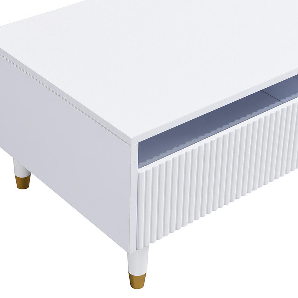 COUCHTISCH 110/50/40 cm mit 7-farbiger LED-Beleuchtung und 2 Schubladen - Weiß, Holzwerkstoff (110/50/40cm) - OKWISH