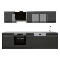KÜCHENZEILE R-Line, Anthrazit Hochglanz/Anthrazit, 280 cm Arbeitsplatte Marmor - Schwarz Hochglanz/Anthrazit, Holzwerkstoff (280/206.8/60cm) - Vicco