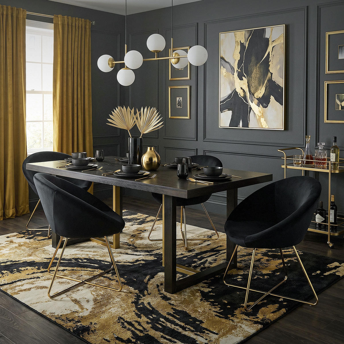 STUHL Samt schwarz - Goldfarben/Schwarz, Metall (58/74/65cm) - ML-DESIGN