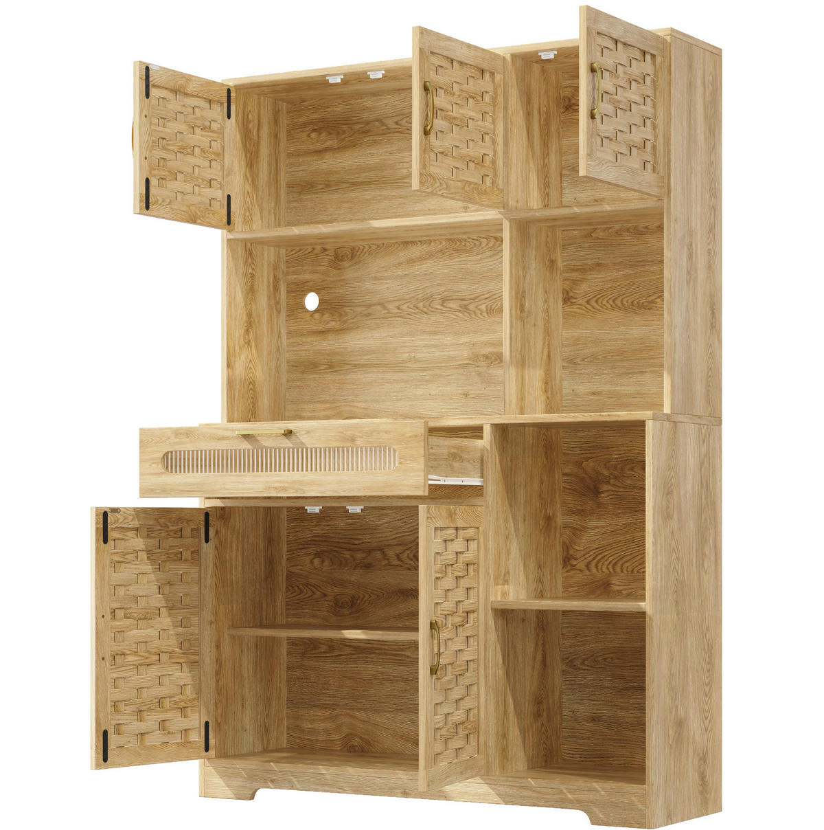 ANRICHTE Hochschrank 120/40/180 cm aus MDF Glas und Metall mit LED-Beleuchtung Natur - Naturfarben, Holzwerkstoff (120/180/40cm) - Modenvie