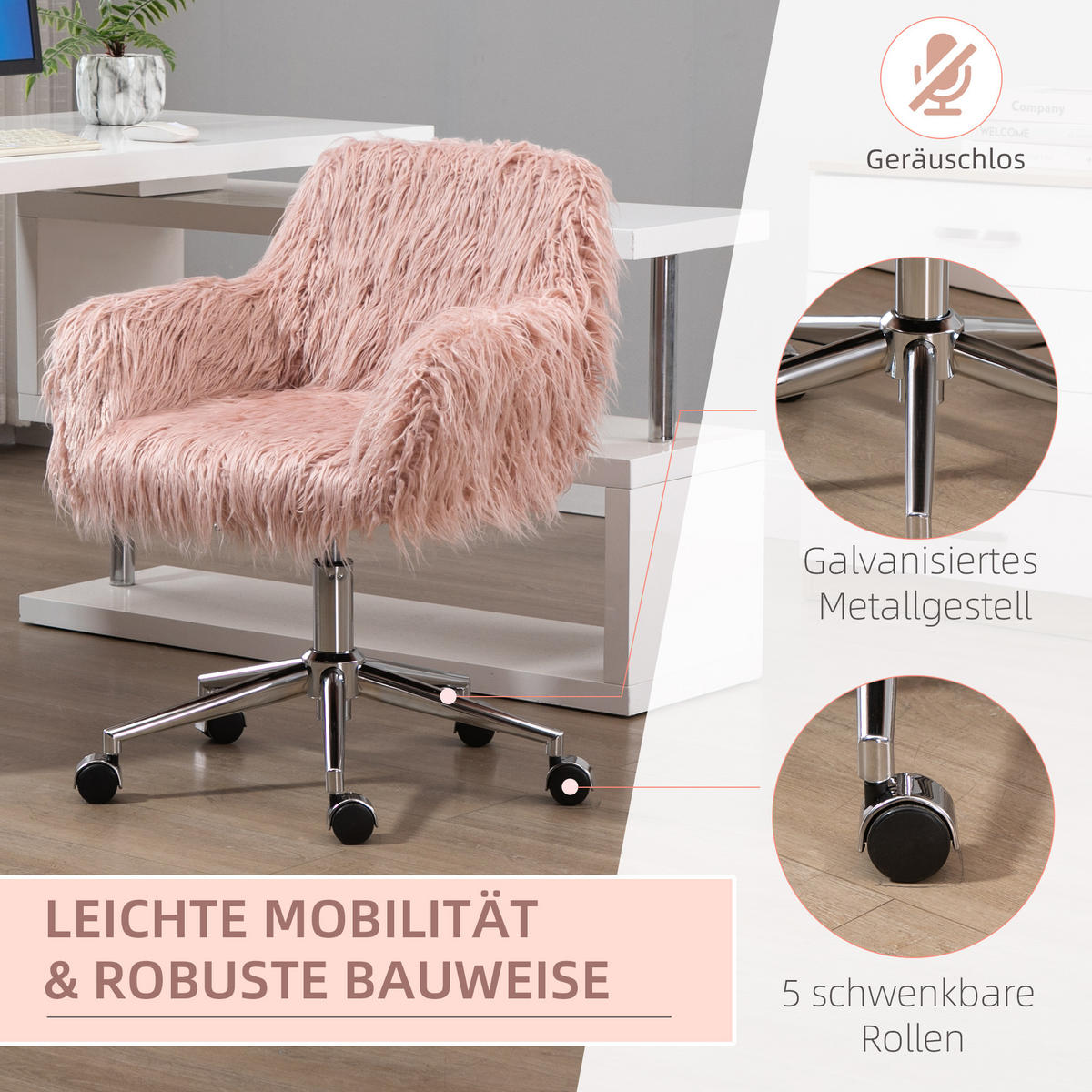 CHEFSESSEL, Schaumstoff, Rosa+Silber - Multicolor, Fell (60/85/57cm) - Vinsetto