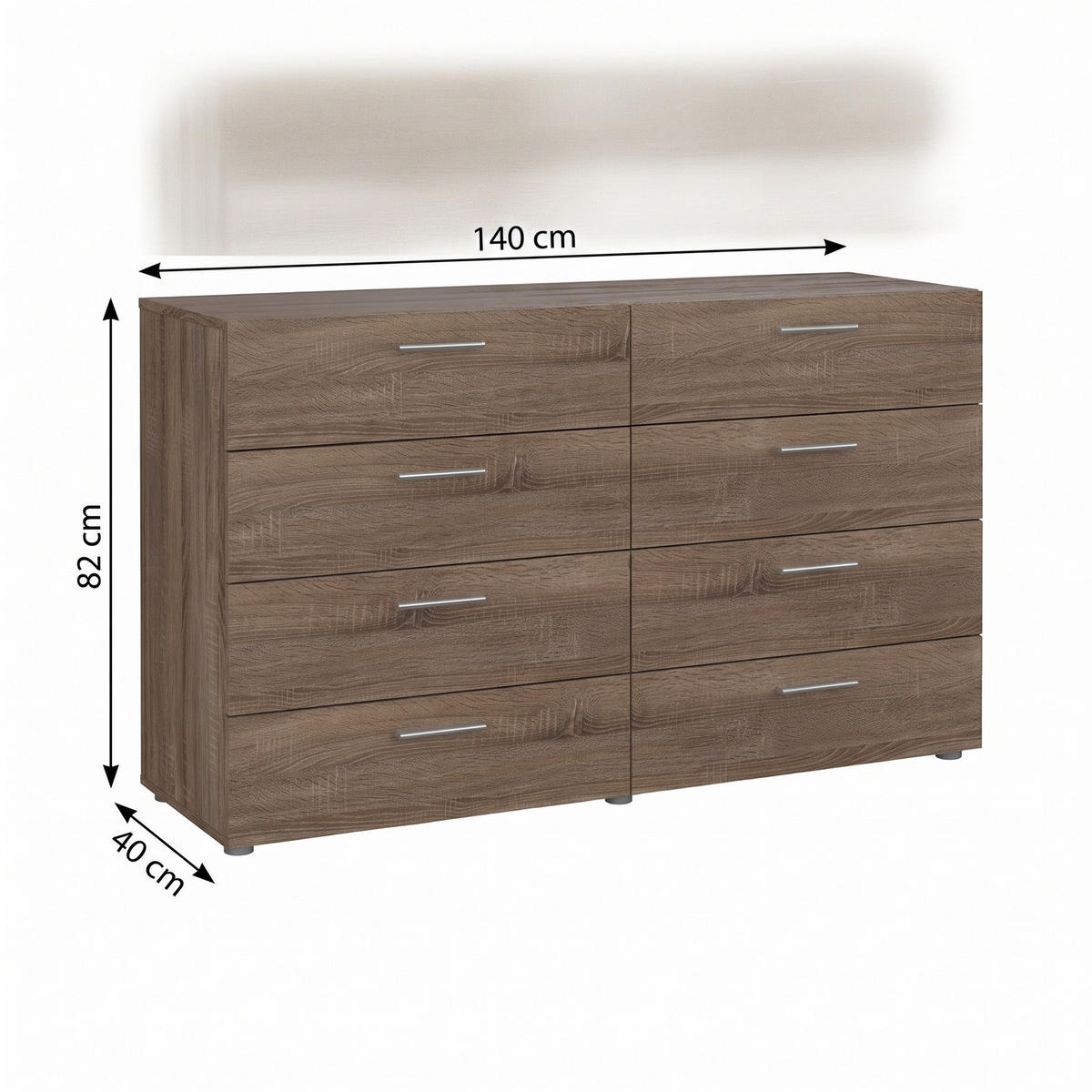 KOMMODE, Pepe, Trüffel, Holzwerkstoff, 140 x 40 x 82 cm - Trüffeleichefarben, Holzwerkstoff (140/82/40cm) - ebuy24