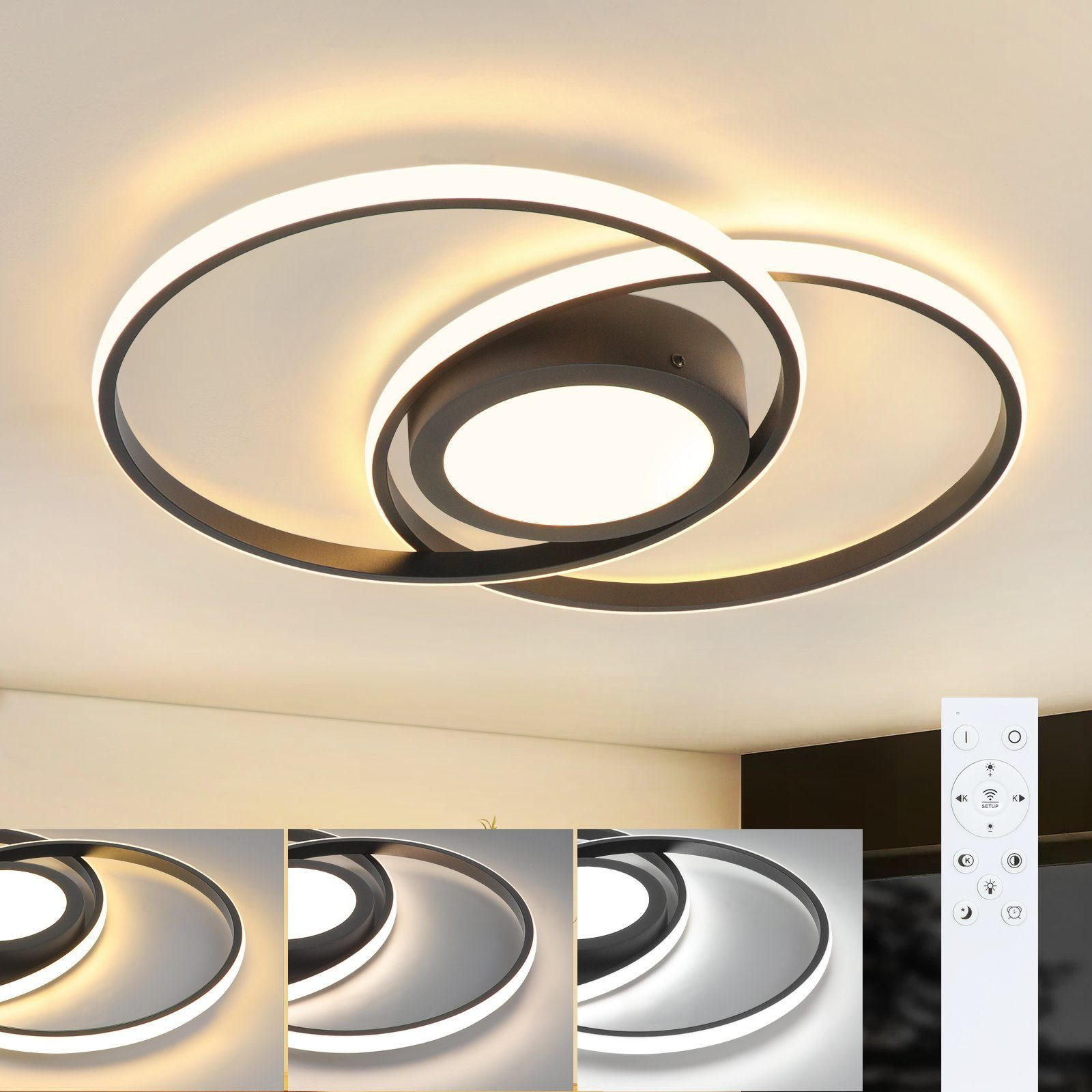 LED-DECKENLEUCHTE Einäugig 47.4/33.2/4 cm - Schwarz, Metall (47.4/33.2/4cm) - Nettlife