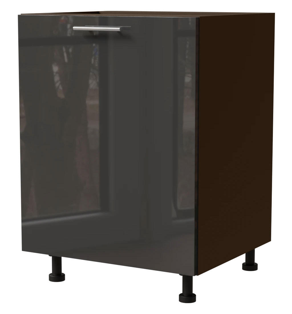 KÜCHENUNTERSCHRANK Essen D1D/60 Graphit Hochglanz / Lava Matt 60 / 50 / 82cm - Dunkelgrau/Graphitfarben, Holz/Holzwerkstoff (60/82/50cm) - Feldmann-Wohnen