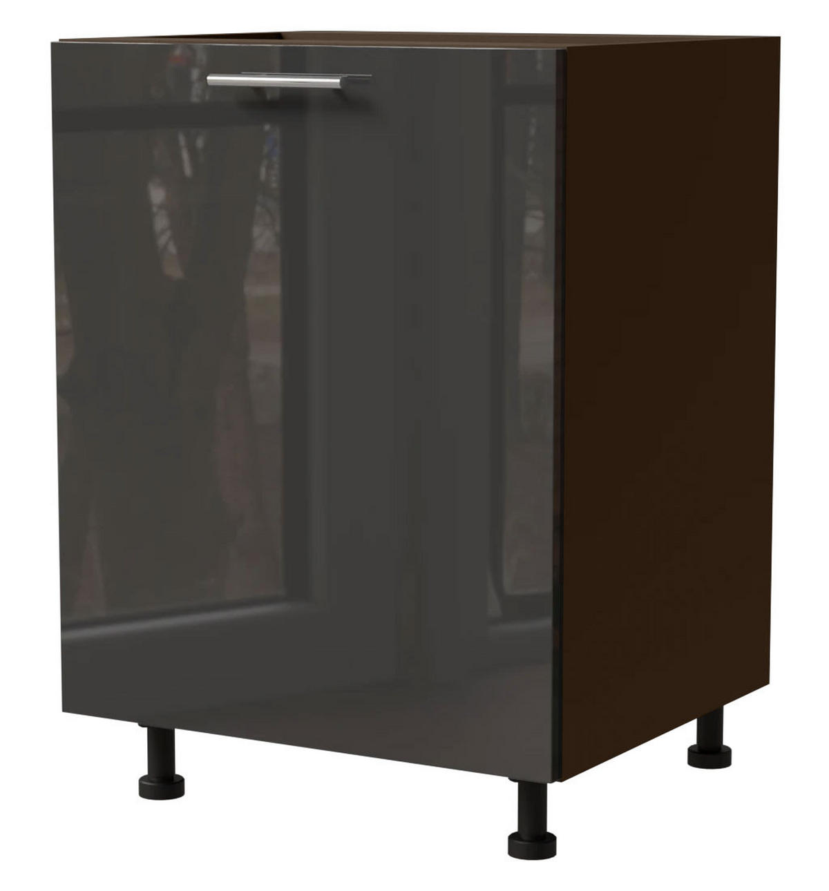 KÜCHENUNTERSCHRANK Essen D1D/60 Graphit Hochglanz / Lava Matt 60 / 50 / 82cm - Dunkelgrau/Graphitfarben, Holz/Holzwerkstoff (60/82/50cm) - Feldmann-Wohnen