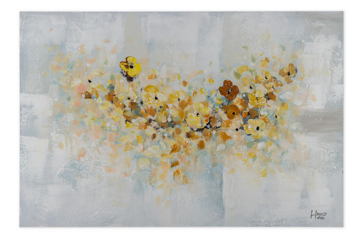ACRYLBILD HANDGEMALT 90/60 cm - Blau/Gelb, Holz/Textil (90/60cm) - KUNSTLOFT