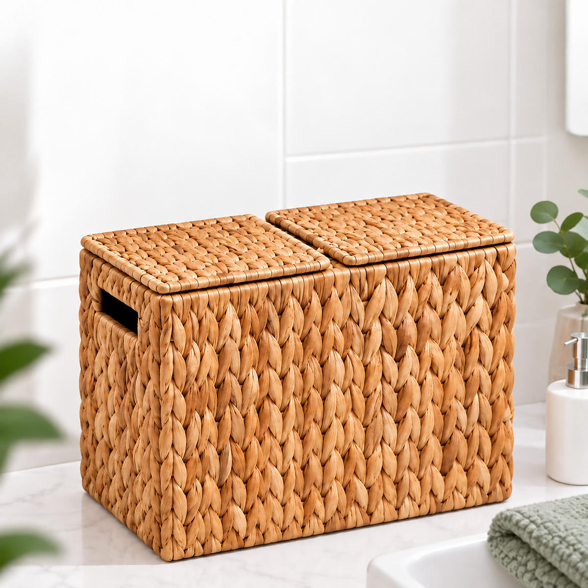 KOŠ Přírodní vodní hyacint na 6 rolí - světle hnědá, textil (16.5/40/27cm) - Relaxdays