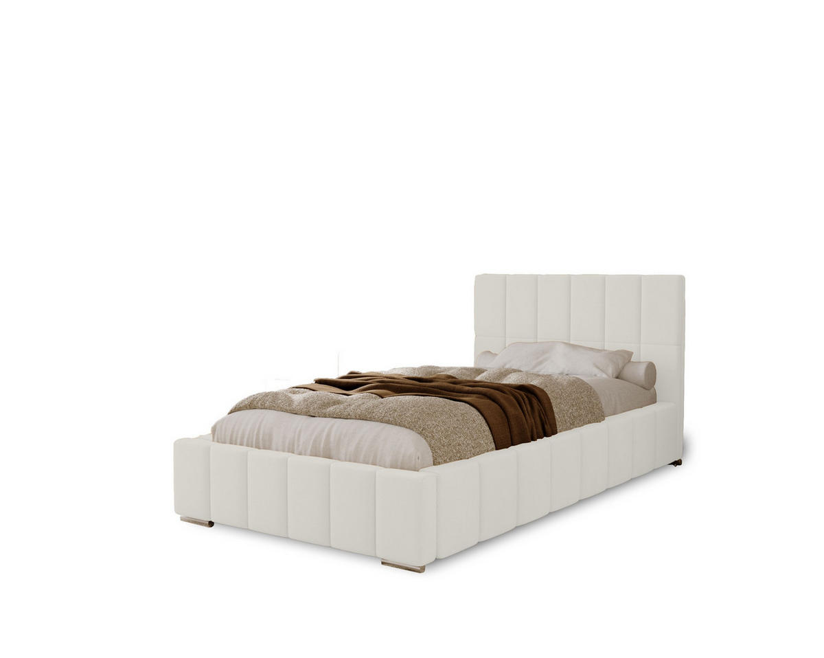 POLSTERBETT Alma 90x200 cm, Einzelbett mit Bettkasten und Lattenrost aus Holz, Velourstoff: Weiß - Weiß, Holz/Kunststoff (90/200cm) - Marpur