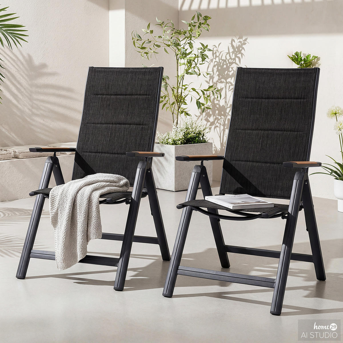 KLAPPSTUHL - 2er-Set - Aluminium / Mischgewebe - Anthrazit - Anthrazit, Textil/Metall (57/108/70cm) - home24