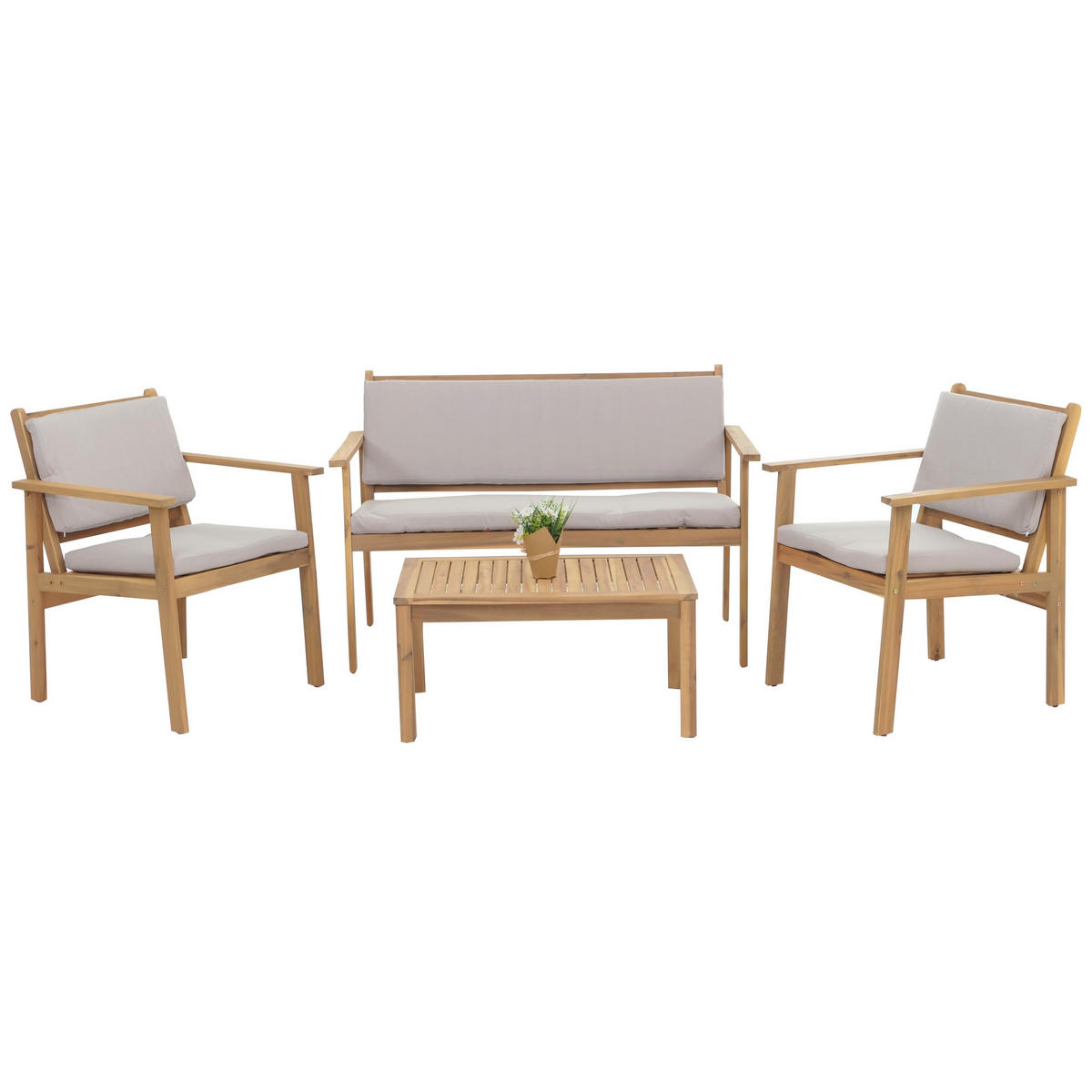 GARTEN-GARNITUR HxBxT 82x122x64cm Holz Akazie Stoff/Textil (180g/m²) Kissen Grau - Grau, Holz - PROREGAL