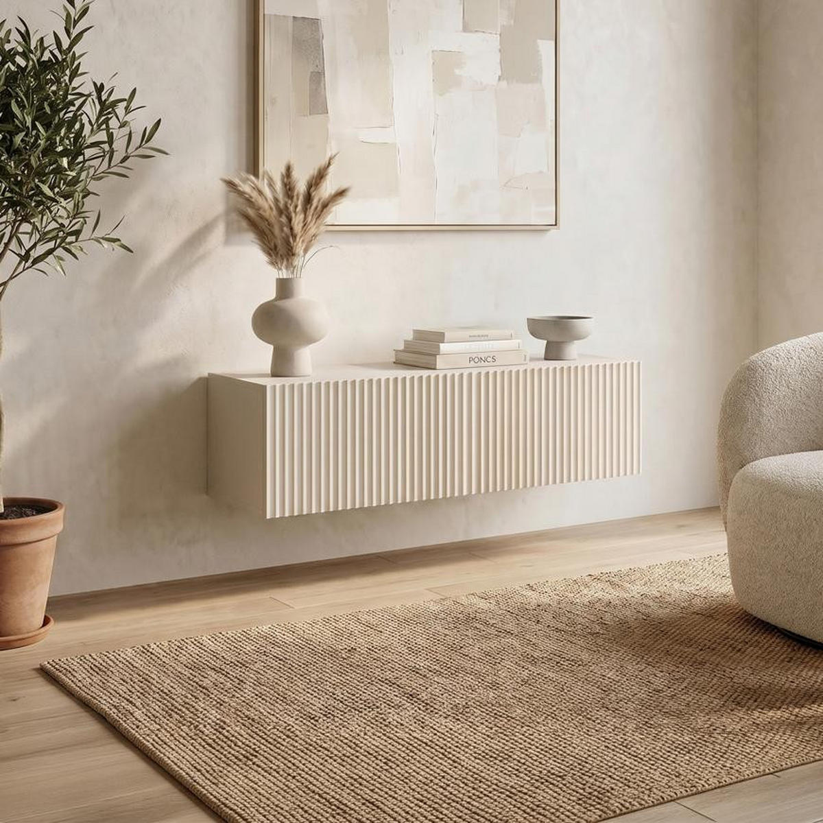 WANDKONSOLE 90 cm beige mit Halterungen - LEYA - Beige, Holz/Holzwerkstoff (90/27/35cm) - Sicaan