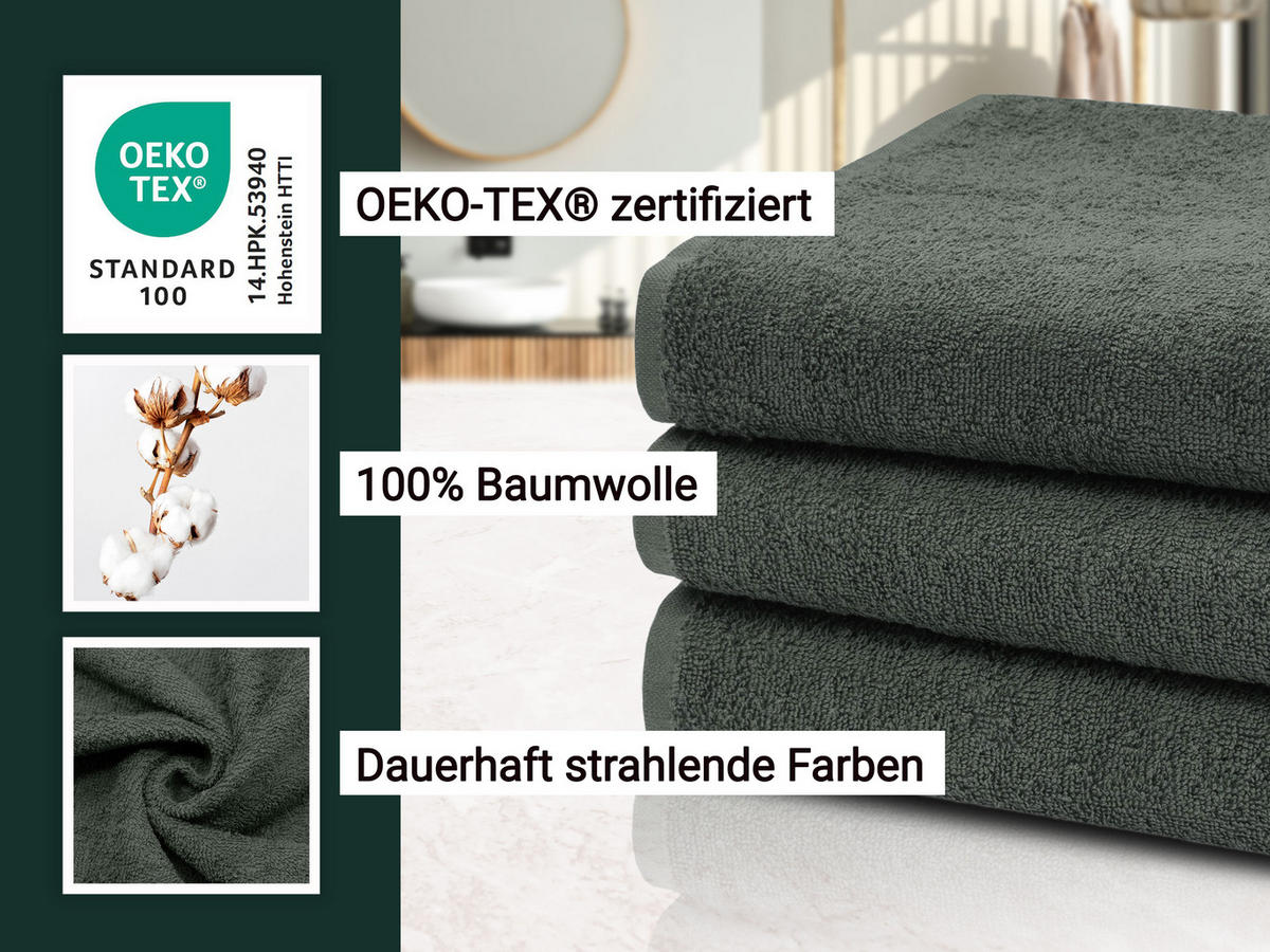 DUSCHTÜCHER, 3er-Set, 70x140 cm, 100% Baumwolle, Grau - Anthrazit, Textil (70/140cm) - Zollner