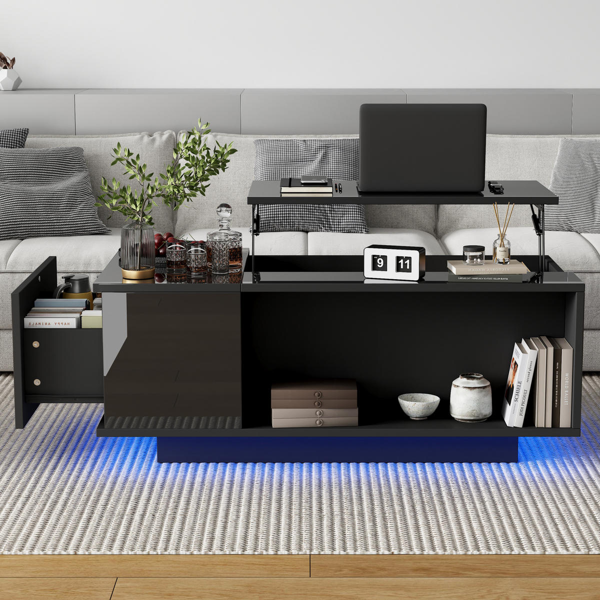 COUCHTISCH höhenverstellbar 100 x 50 x 40 cm Schwarz mit Stauraum - Schwarz, Holzwerkstoff (100/50/40cm) - Meubliv