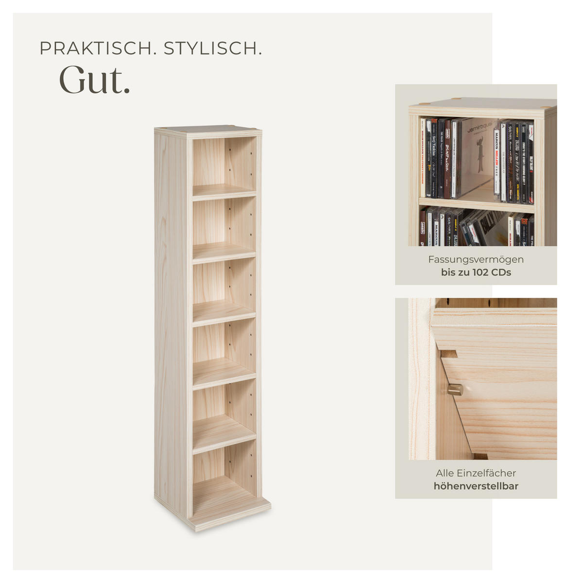 CD/DVD Regal Juliane,90 x 21 x 20 cm,buche - Buchefarben, Holz (21/90/20cm) - tectake
