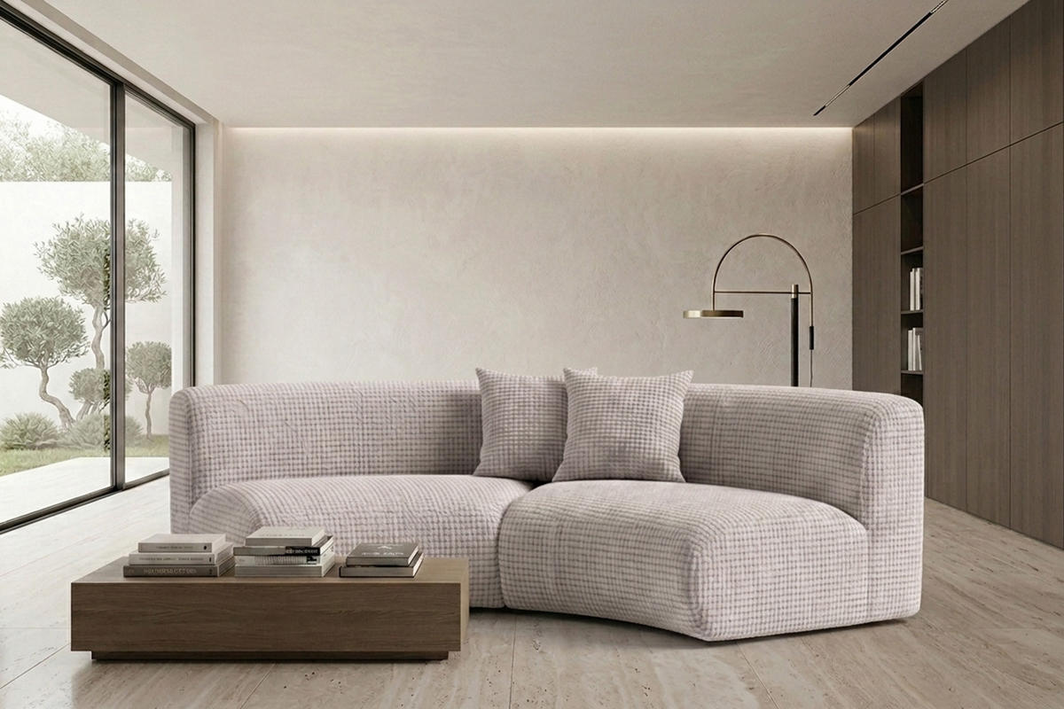 SOFA Round, Chenille-Stoff Cremona, Hellgrau, GRETA - Hellgrau, Holz (294/70/89cm) - Kaiser Möbel
