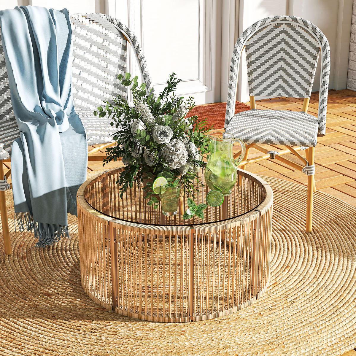 BEISTELLTISCH aus PE-Rattan 70/70/33 cm Braun - Braun, Kunststoff/Metall (70/70/33cm) - Outsunny