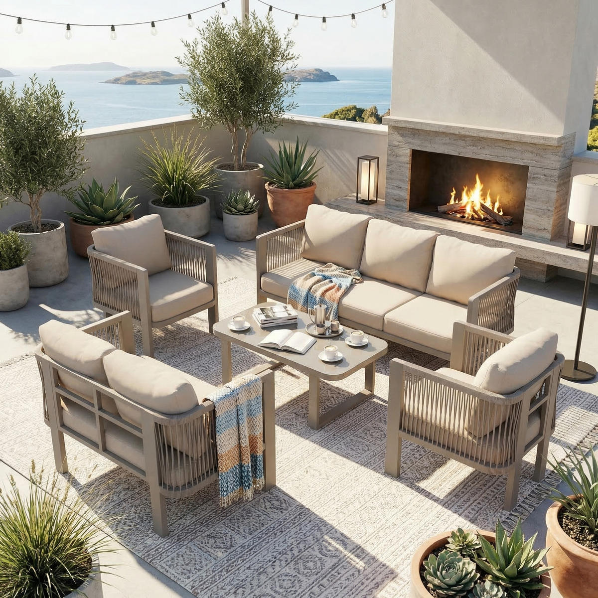 GARTENMÖBEL-SET 5-teilig Teslin 3-Sitzer 2-Sitzer Khaki - Hellbraun, Textil - FLIEKS