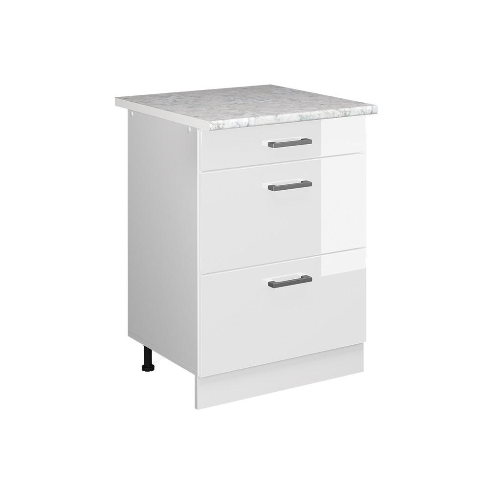 UNTERSCHRANK R-Line Weiß Hochglanz 60 cm mit Schubladen - Weiß Hochglanz/Weiß, Holzwerkstoff (60/81.6/60cm) - Vicco