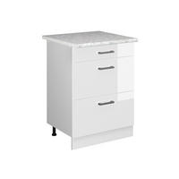 UNTERSCHRANK R-Line Weiß Hochglanz 60 cm mit Schubladen - Weiß Hochglanz/Weiß, Holzwerkstoff (60/81.6/60cm) - Vicco