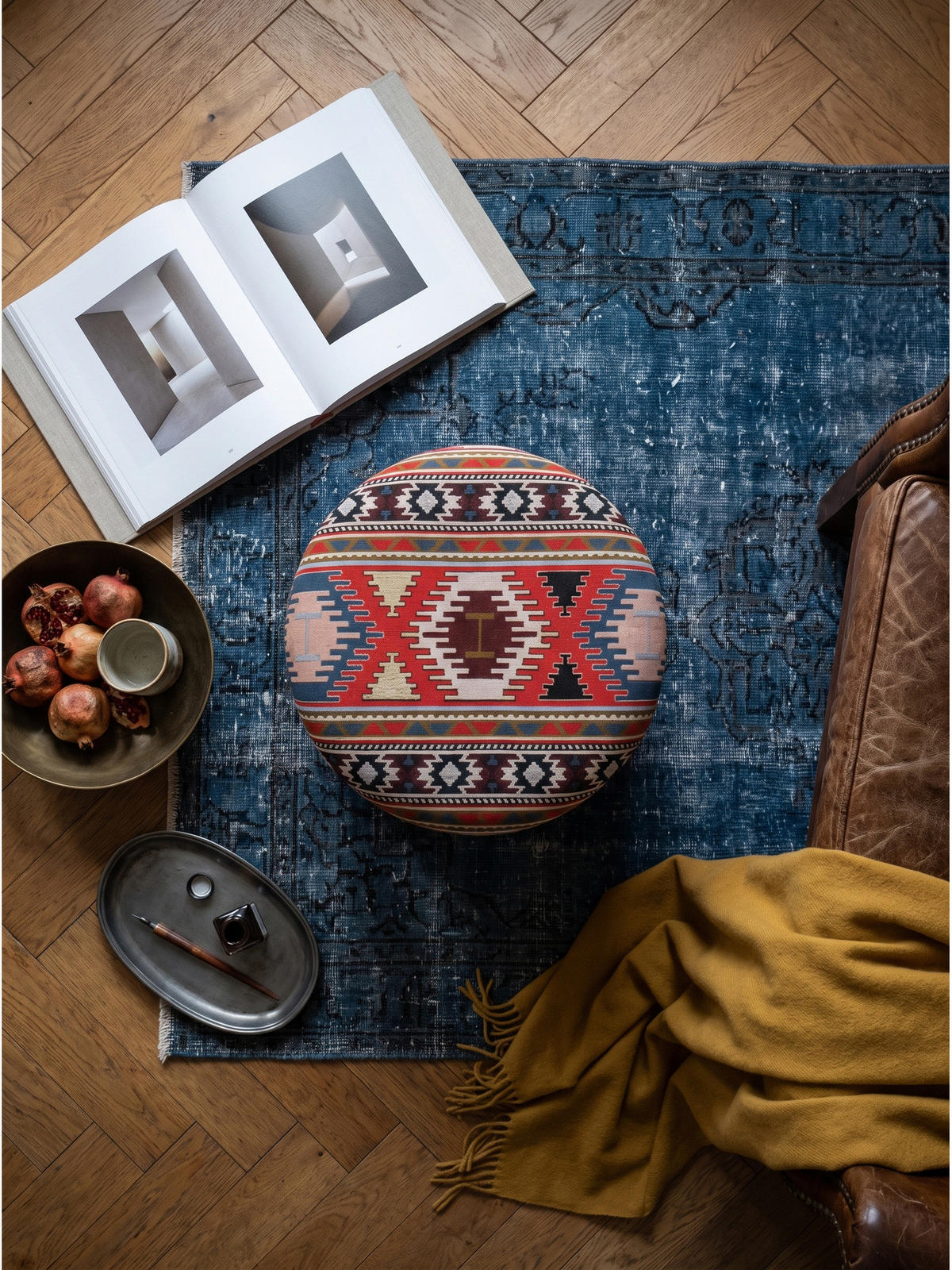 SITZHOCKER RHONE, Stoff, mit Textilbezug, Mehrfarbig, Ø 40 x 45 cm - Multicolor, Textil (40/45/40cm) - KADIMA DESIGN