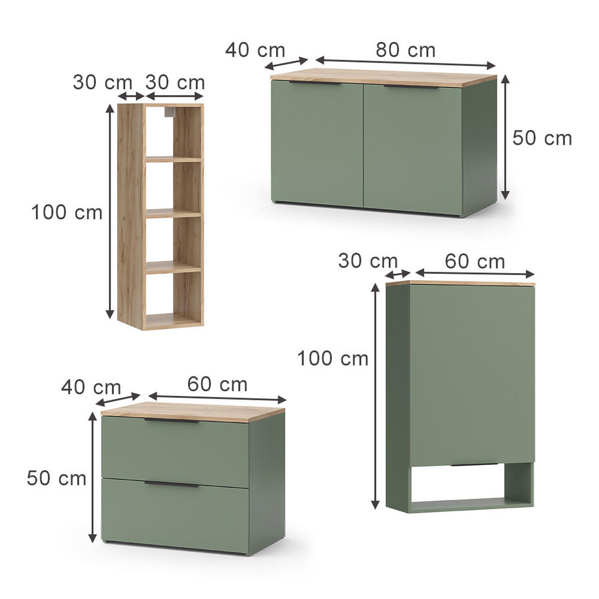 ŽIVÁ STĚNA Wido Zelená - Sonoma dub/zelená barva, kompozitní dřevo (80/50/40cm) - Vicco