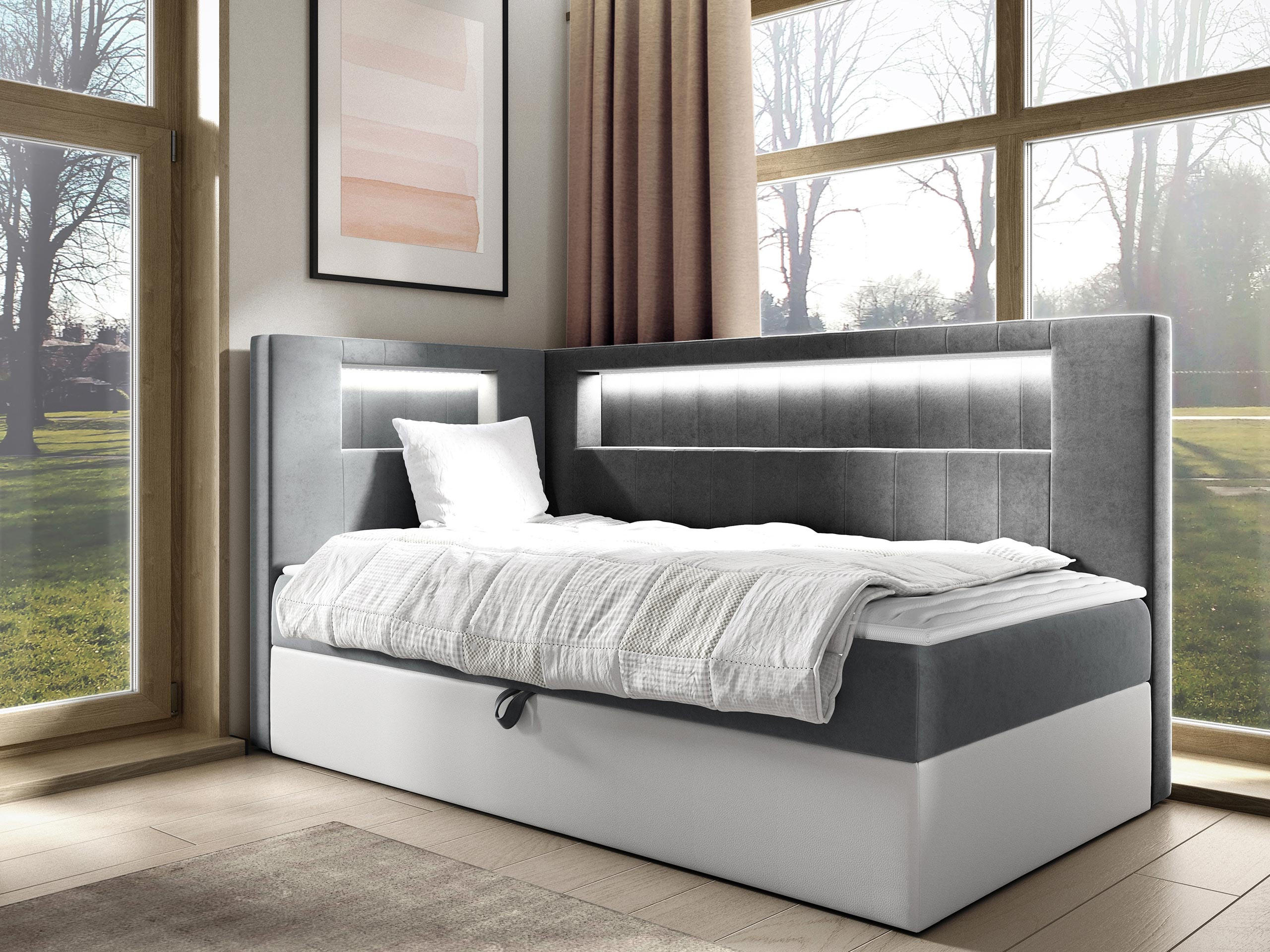 BOXBETT Gold Junior 3, Seite zum Öffnen des Bettkastens: Links - Weiß/Grau, Holz (100/200cm) - MIRJAN24