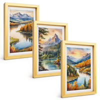 BILDER SET 3er Set - 20x30 cm Goldrahmen - Berglandschaften mit einem Fluss - Goldfarben, Kunststoff (20/30cm) - TULUP