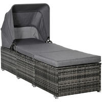 SONNENLIEGE 195/65/40 cm grau aus PE-Rattan mit Baldachin - Grau, Holzwerkstoff (65/40/195cm) - OKWISH
