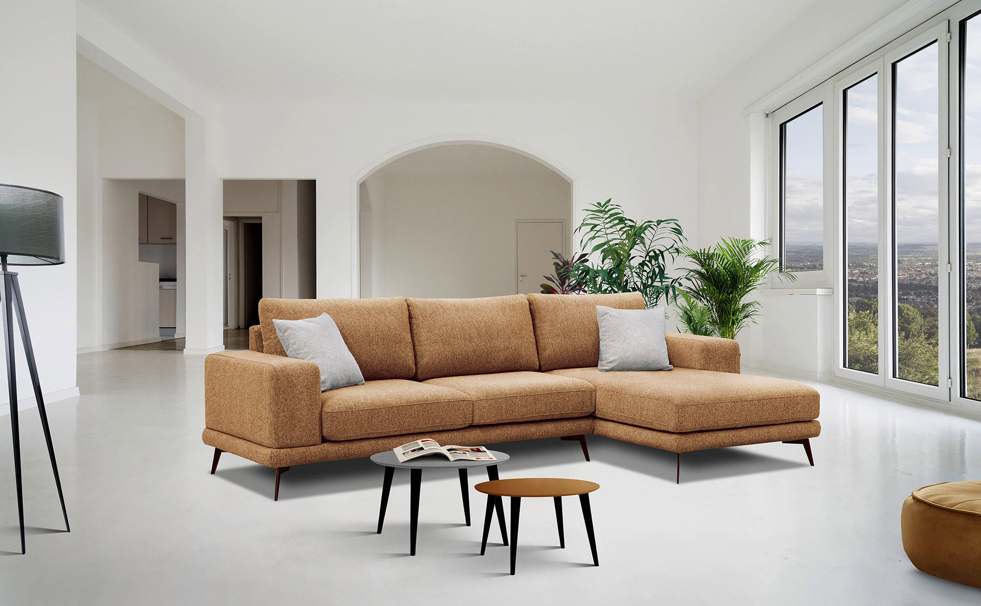 ECKSOFA MEDIOLANE 4-Sitzer, orange - Orange, Holzwerkstoff/Textil (282/219cm) - Courtois Laville