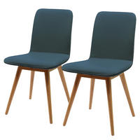 POLSTERSTUHL - Eiche massiv / Echtleder, 2er-Set - Petrol, Leder (45/85/60cm) - home24