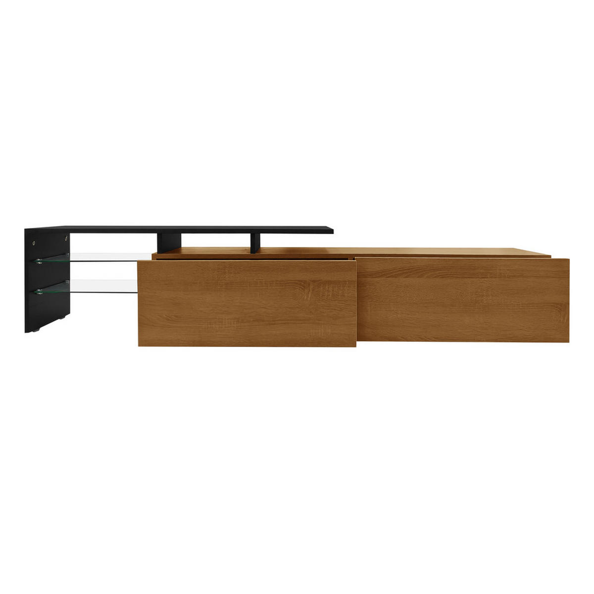 TV-SCHRANK Modern Schwarz Holzoptik Glasböden LED-Beleuchtung - Schwarz, Holz (42.19/18.42/143cm) - FLIEKS