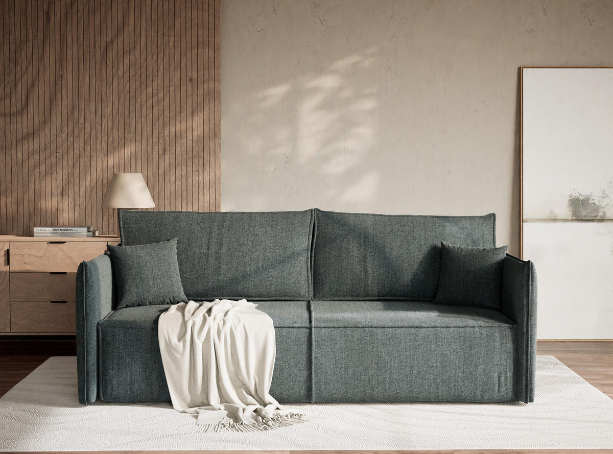 SOFA MIT SCHLAFFUNKTION Obra Blau Webstoff - Blau/Schwarz, Holz/Holzwerkstoff (220/70/107cm) - Maison de Reve