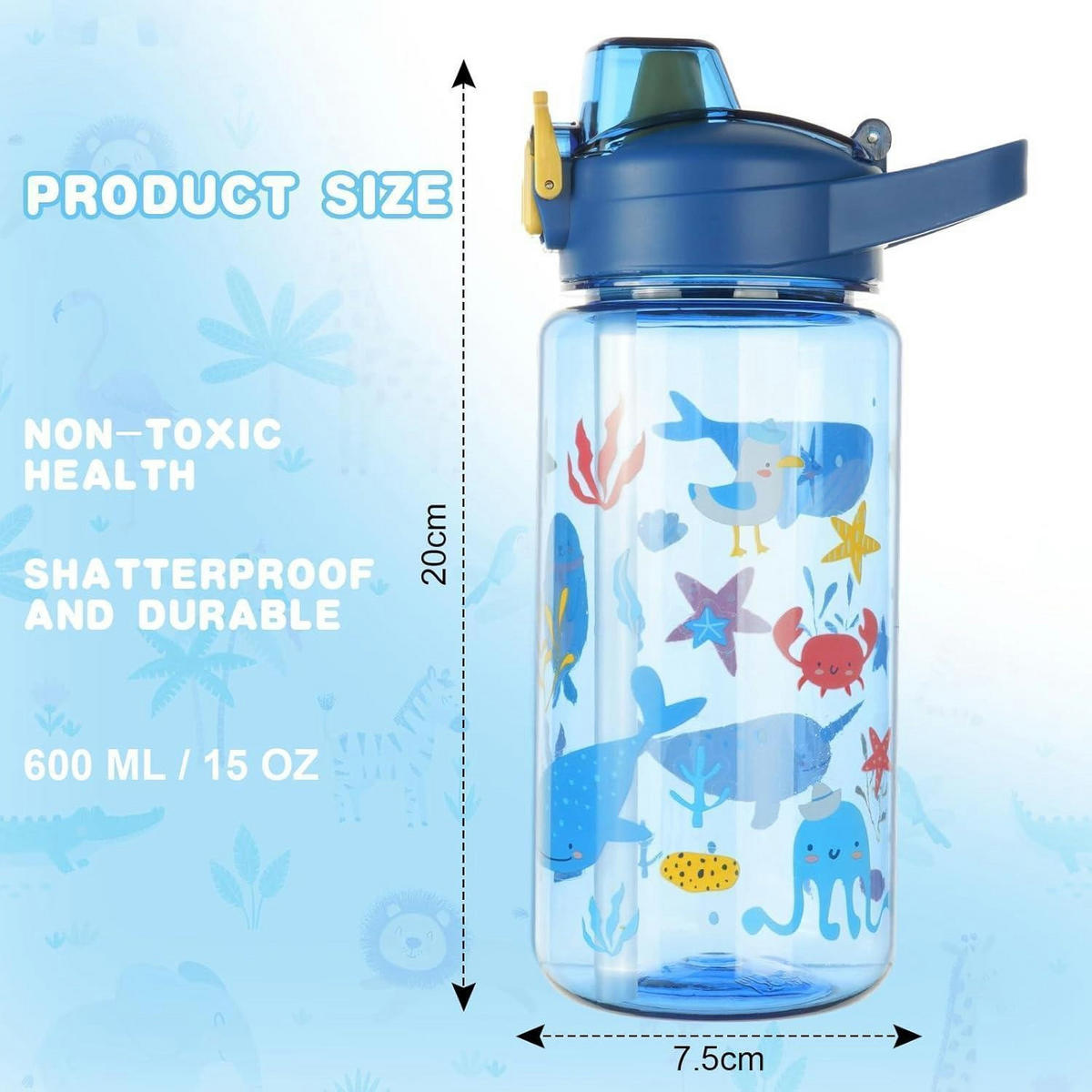KINDER-TRINKFLASCHE mit Strohhalm 600 ml Blau Kaninchen - Blau, Kunststoff (7.7/7.7cm)