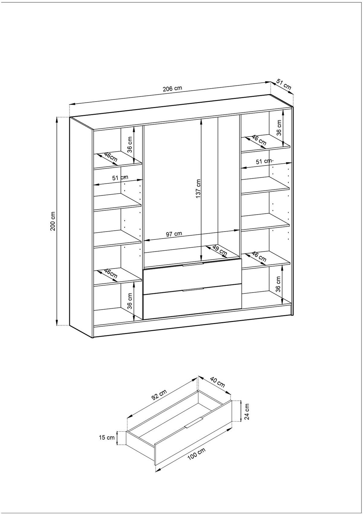 KLEIDERSCHRANK – 206 cm – Kelly – Eiche – KS-GEN0270 - Eiche Artisan, Holzwerkstoff (206/200/51cm) - hi-markt